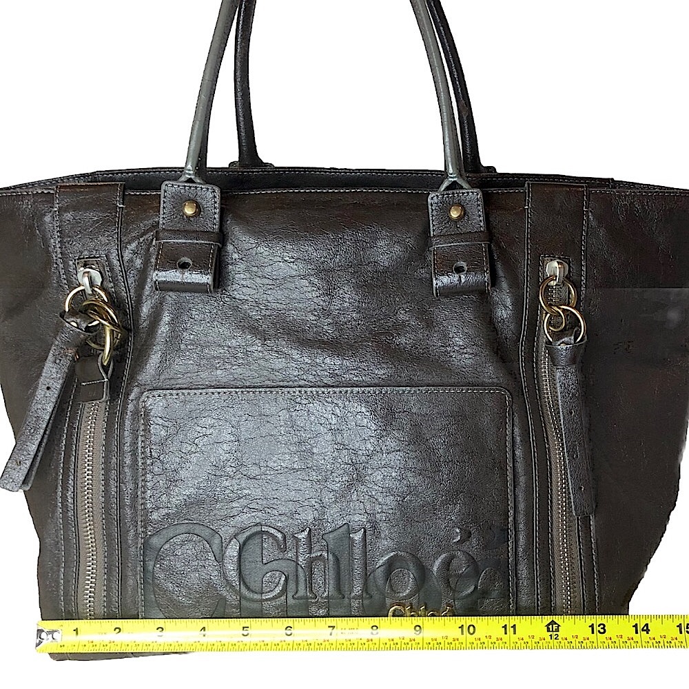 CHLOE ECLIPSE Logo Chocolate Brown Shoulder Bag with Exterior Zipper Pockets - Picture 13 of 16